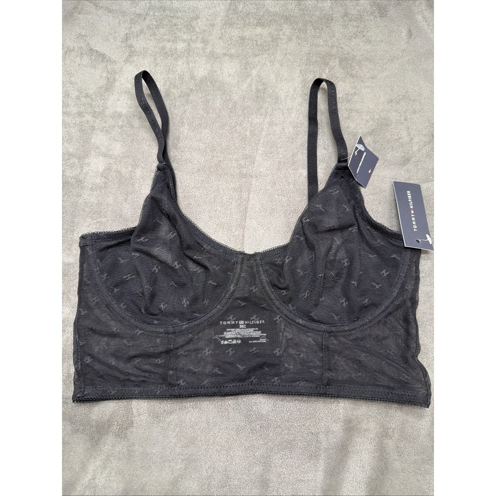 Tommy Hilfiger Logo Mesh Bustier Underwire Black Bra 36C
